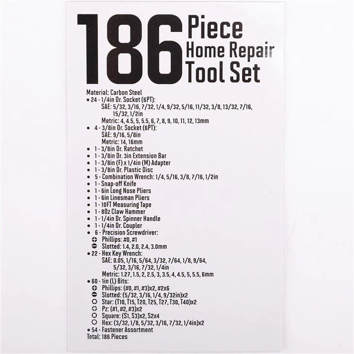 186pcs Tool Set & Case Auto Home Repair Kit